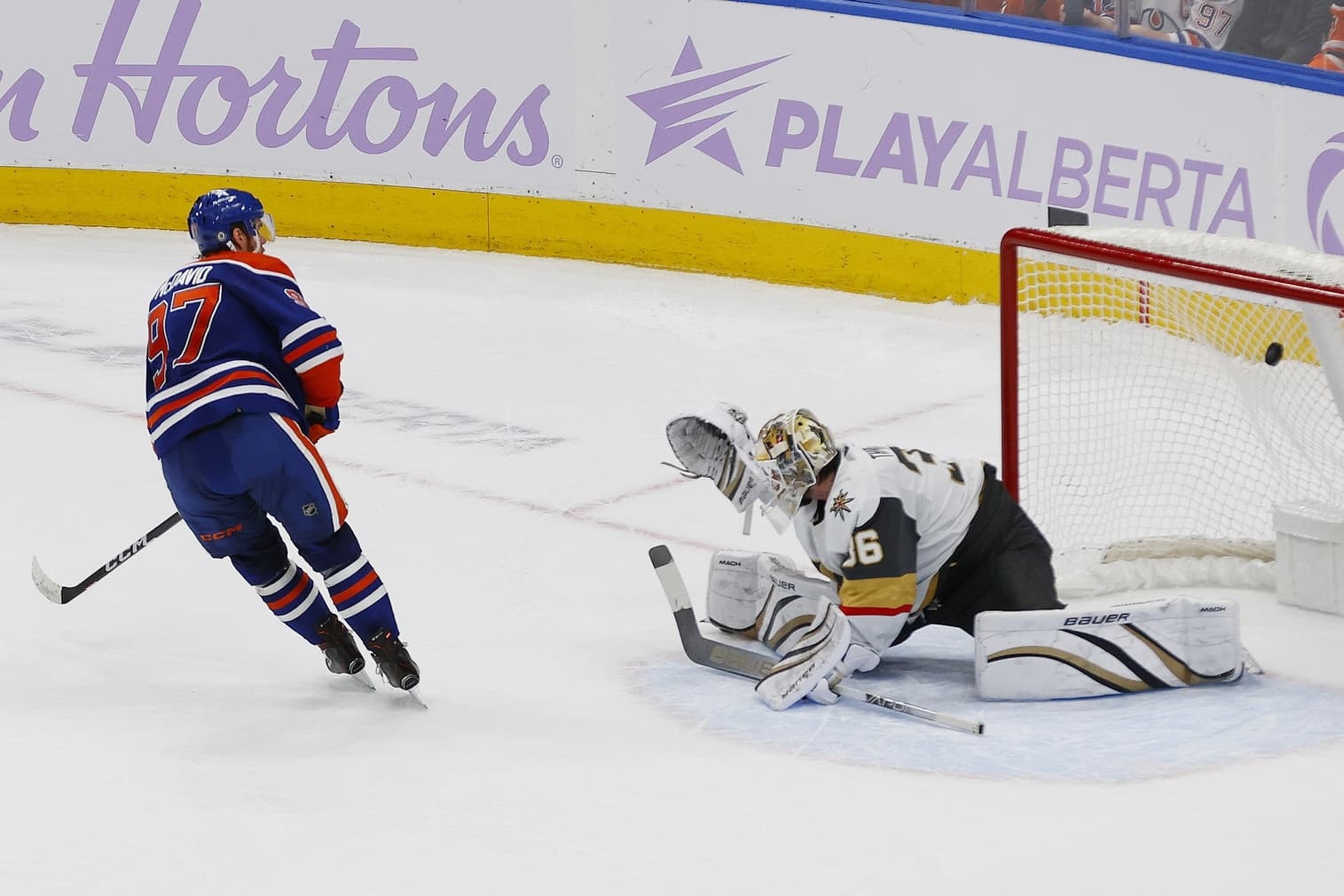 Edmonton Oilers Connor McDavid scores goal against Vegas Golden Knights