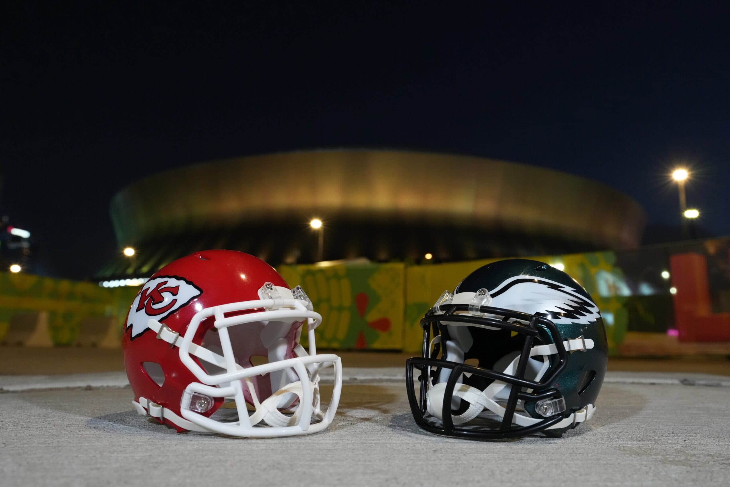 Super Bowl helmets: Kansas City Chiefs and Philadelphia Eagles